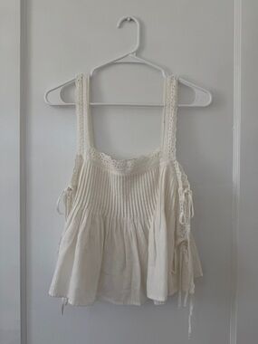 ZARA Women's Off White Lace-Trim Sleeveless Peplum Top